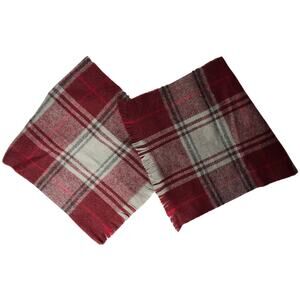 The Cashmere Look Burgundy Grey Plaid Fringed Scarf Unisex Adult One Size